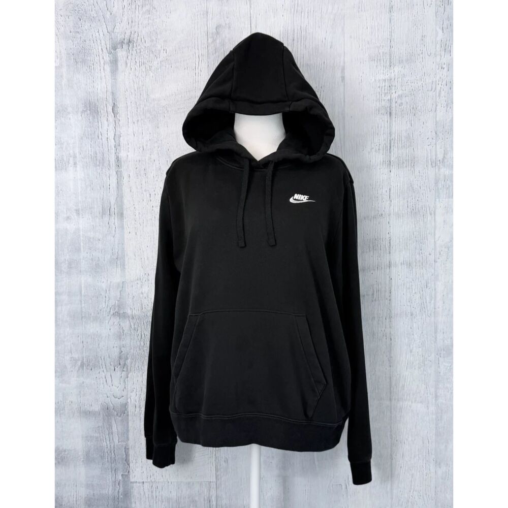 Nike Sportswear Club Fleece Hoodie Black Womens Size L Pullover Embroidered Logo